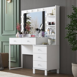 Hanah Home Mesa de Maquillaje con 10 Focos Blanco